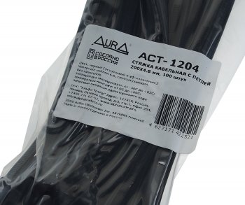 649 р. Хомут-стяжка 200х4.8 нейлон черный (100шт.) AURA AURA act-1204  с доставкой в г. Воронеж. Увеличить фотографию 2