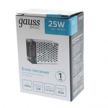 539 р. Блок питания светодиодной ленты 12V 25W IP20 Basic GAUSS GAUSS bt501  с доставкой в г. Воронеж. Увеличить фотографию 3