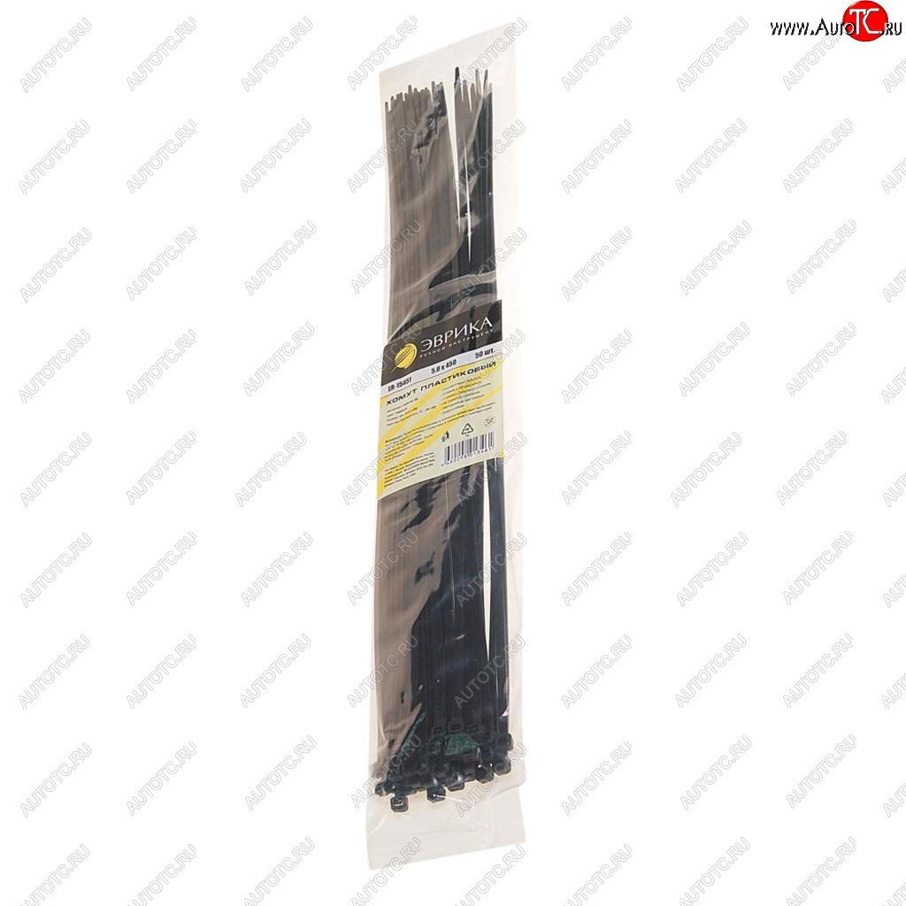 231 р. Хомут-стяжка 450х5.0 пластик черный (50шт.) ЭВРИКА ЭВРИКА er-15451  с доставкой в г. Воронеж