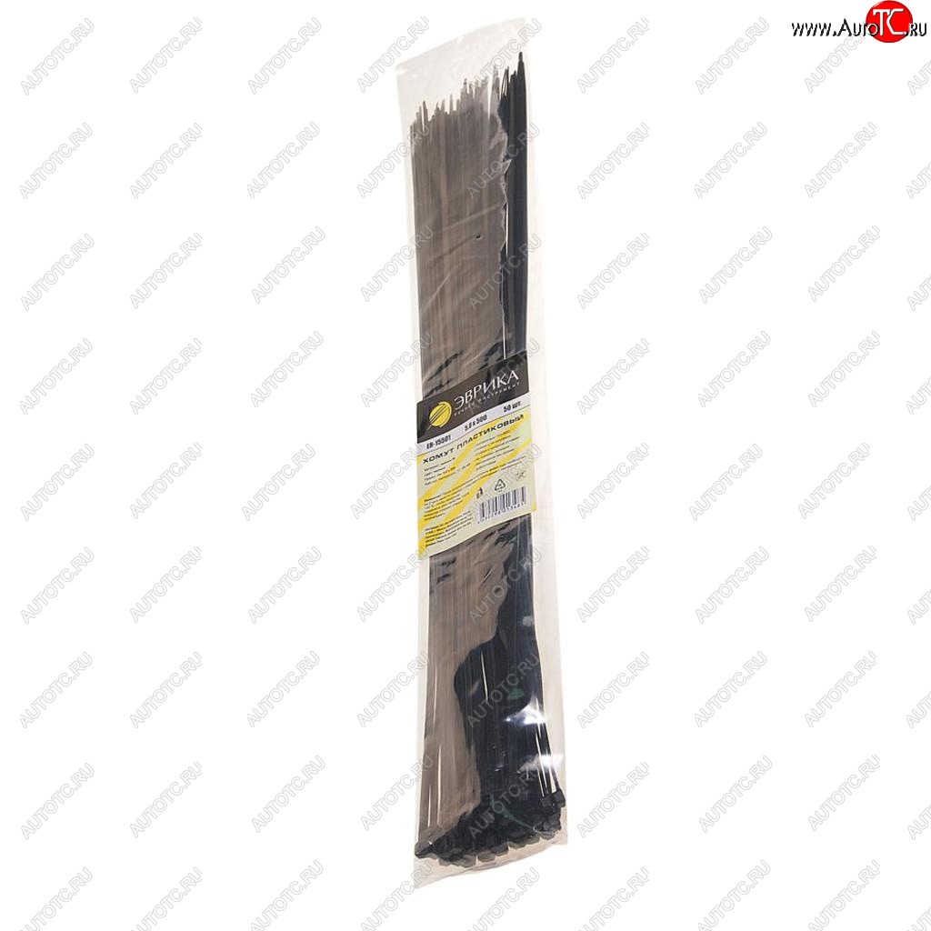272 р. Хомут-стяжка 500х5.0 пластик черный (50шт.) ЭВРИКА ЭВРИКА er-15501  с доставкой в г. Воронеж