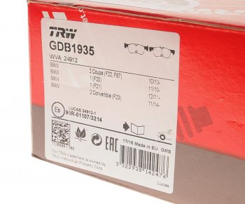 5 549 р. Колодки тормозные передние (4шт.) TRW BMW 1 серия F21 хэтчбэк 3 дв. 2-ой рестайлинг (2017-2020)  с доставкой в г. Воронеж. Увеличить фотографию 2