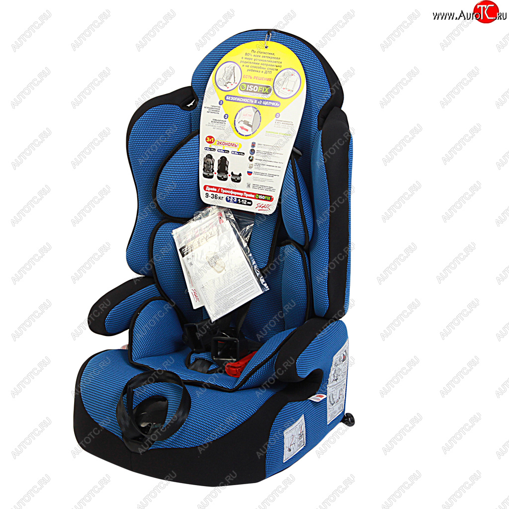 8 999 р. Автокресло детское 9-36кг (l-ll-lll) 1-12лет синее трансформер Isofix Прайм SIGER SIGER kres0149  с доставкой в г. Воронеж