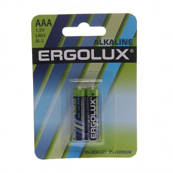45 р. Батарейка AAA LR03 1.5V блистер 2шт. (цена за 1шт.) Alkaline ERGOLUX ERGOLUX lr03 bl-2  с доставкой в г. Воронеж. Увеличить фотографию 2
