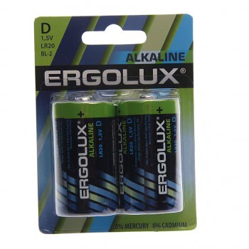 188 р. Батарейка D LR20 1.5V блистер 2шт. (цена за 1шт.) Alkaline ERGOLUX ERGOLUX lr20 bl-2  с доставкой в г. Воронеж. Увеличить фотографию 3