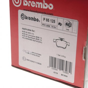 2 999 р. Колодки тормозные задние (4шт.) BREMBO Volkswagen Golf 7 дорестайлинг, хэтчбэк 5 дв. (2012-2017)  с доставкой в г. Воронеж. Увеличить фотографию 4