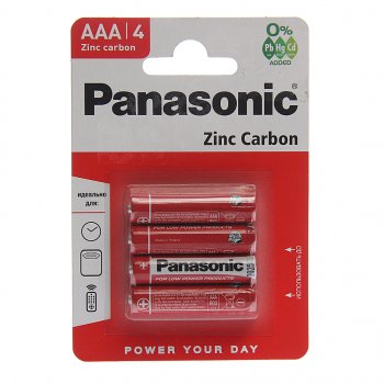 61 р. Батарейка AAA R03 1.5V блистер 4шт. (цена за 1шт.) Extra Heavy Duty PANASONIC PANASONIC pan-r03(4)бл  с доставкой в г. Воронеж. Увеличить фотографию 3