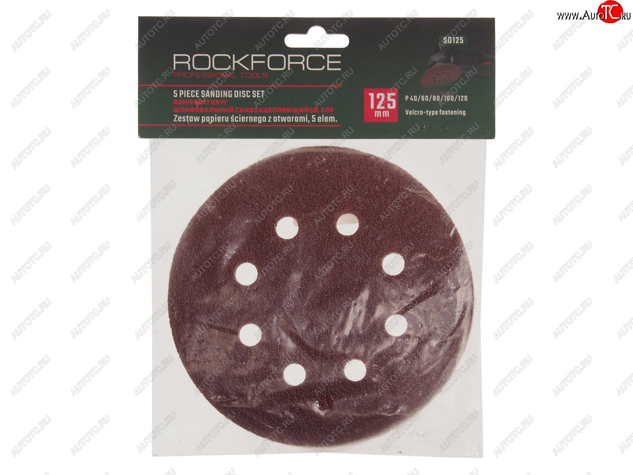 130 р. Бумага наждачная на липучке D125 P40-120 8 отверстий 5шт. ROCKFORCE ROCKFORCE rf-sd125  с доставкой в г. Воронеж