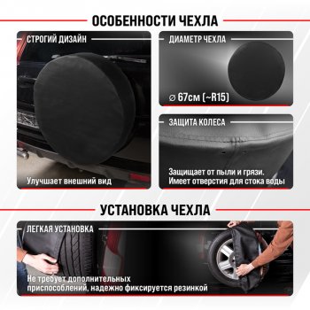 979 р. Чехол на запасное колесо R-15 d=67см экокожа черный SKYWAY SKYWAY s06301045  с доставкой в г. Воронеж. Увеличить фотографию 2