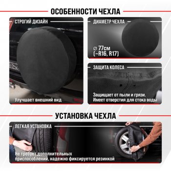 1 089 р. Чехол на запасное колесо R-16,17 d=77см оксфорд черный SKYWAY SKYWAY s06301064  с доставкой в г. Воронеж. Увеличить фотографию 2