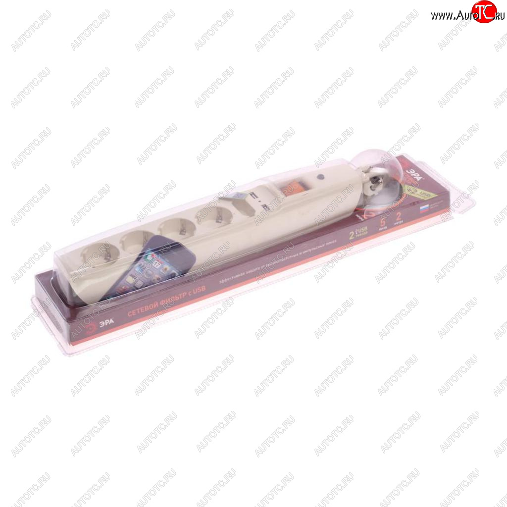 1 669 р. Фильтр сетевой 2м 10А 2200Вт 5 гнезд + 2 USB с заземлением бежевый ЭРА ЭРА sfu-5es-2m-i  с доставкой в г. Воронеж