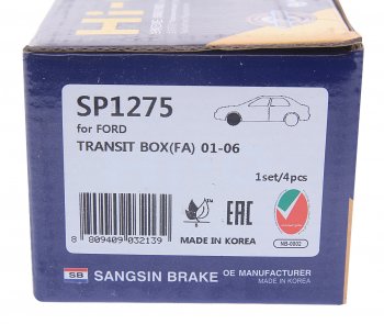 2 199 р. Колодки тормозные передние (4шт.) SANGSIN Ford Transit цельнометаллический фургон дорестайлинг (2000-2006)  с доставкой в г. Воронеж. Увеличить фотографию 4