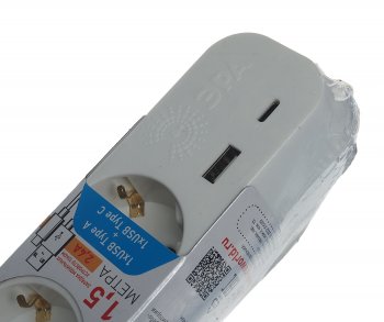 789 р. Фильтр сетевой 1.5м 10А 2200Вт 3 гнезда + 1 USB A 1 Type C с заземлением белый ЭРА ЭРА ub-3es-1,5m-usb  с доставкой в г. Воронеж. Увеличить фотографию 2