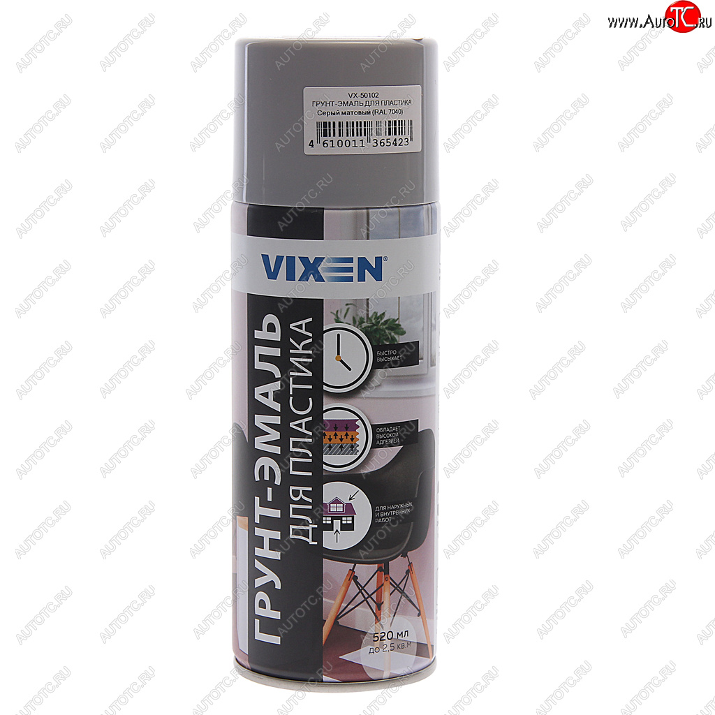 282 р. Грунт-эмаль для пластика серый матовый RAL 7040 аэрозоль 520мл VIXEN VIXEN vx-50102  с доставкой в г. Воронеж
