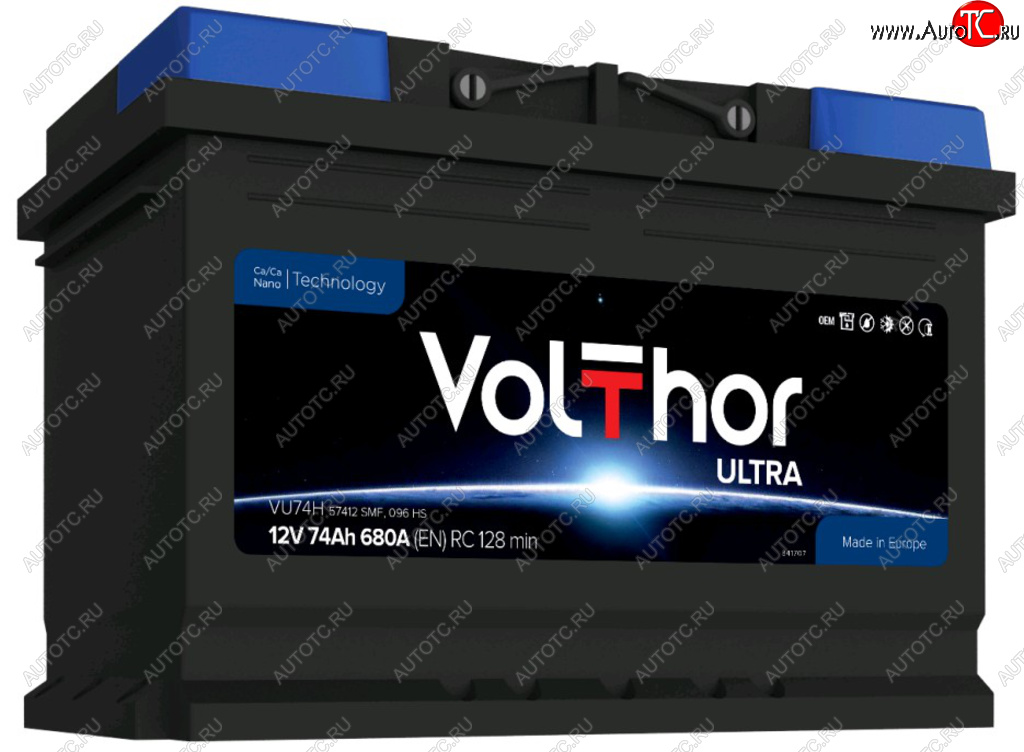 12 499 р. Аккумулятор VOLTHOR Ultra 74Ач обратная полярность VOLTHOR 6ст74(0) 57412  с доставкой в г. Воронеж
