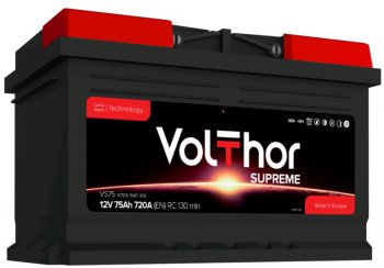 Аккумулятор VOLTHOR Supreme 75Ач обратная полярность,низкий VOLTHOR 6ст75(0) 57510