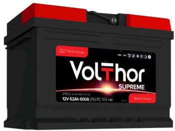 Аккумулятор VOLTHOR Supreme 62Ач обратная полярность,низкий VOLTHOR 6ст62(0) 56249