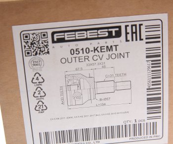 5 399 р. ШРУС наружный MAZDA CX-5 (11-17) передний FEBEST FEBEST 0510-kemt  с доставкой в г. Воронеж. Увеличить фотографию 4