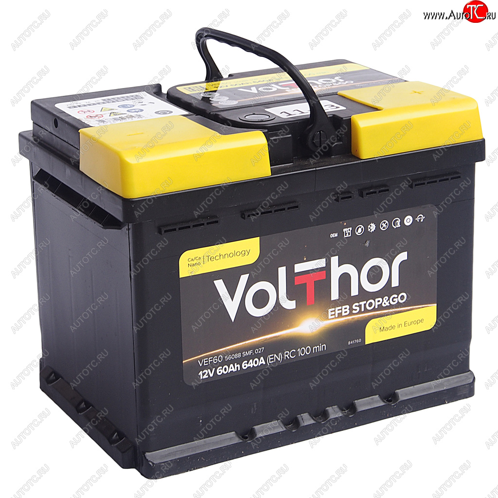 12 349 р. Аккумулятор VOLTHOR EFB 60Ач обратная полярность VOLTHOR 6ст60(0) 56088  с доставкой в г. Воронеж