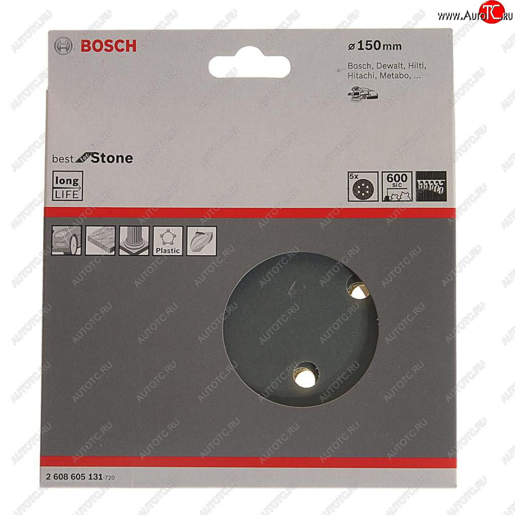 429 р. Бумага наждачная на липучке D150 Р600 8 отверстий 5шт. BOSCH BOSCH 2608605131 BOSCH 2608605131  с доставкой в г. Воронеж