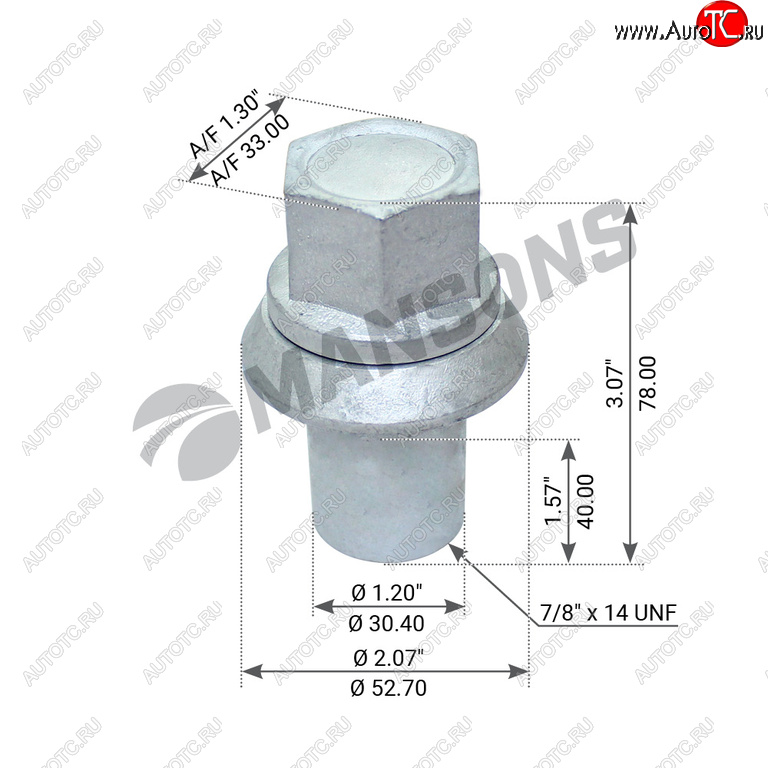 739 р. Гайка колеса VOLVO (78-14unf 38x78.5x52.8x33) MANSONS MANSONS 900.462  с доставкой в г. Воронеж
