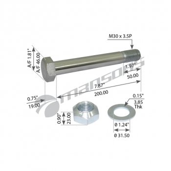Болт ROR SAF рессоры в сборе с гайкой и шайбой (M30x3.5x200мм) MANSONS MANSONS 300.030