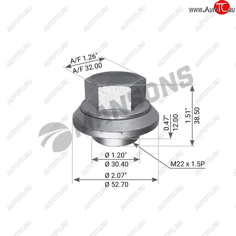 257 р. Гайка колеса MAN MERCEDES (M22x1.5) (юбка подвижная) MANSONS MANSONS 700.512  с доставкой в г. Воронеж