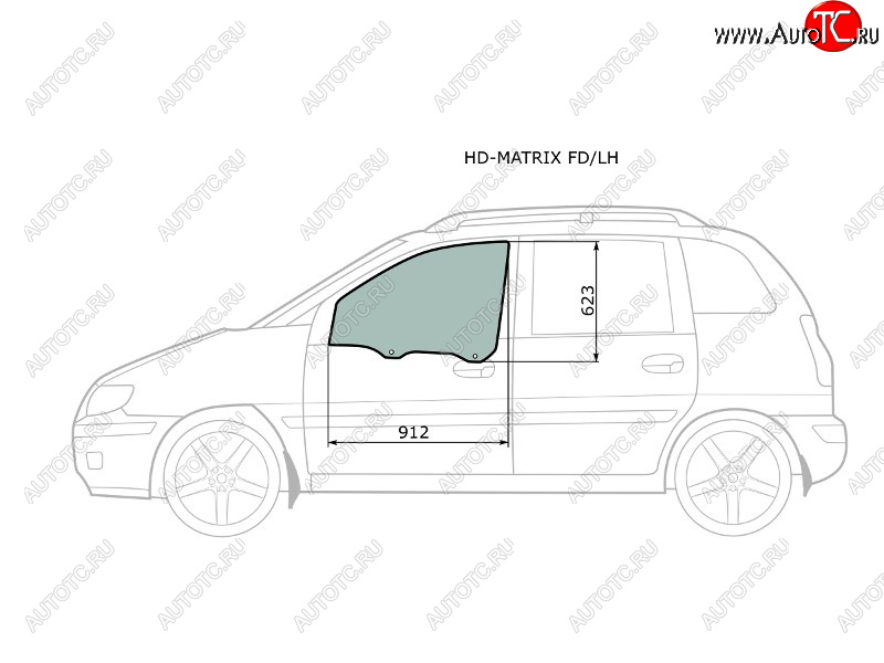 2 789 р. Стекло боковое опускное (Спереди Слева Цвет зеленый) Hyundai Lavita 01-07  Matrix 01-10 XYG HD-MATRIX FD/LH  с доставкой в г. Воронеж