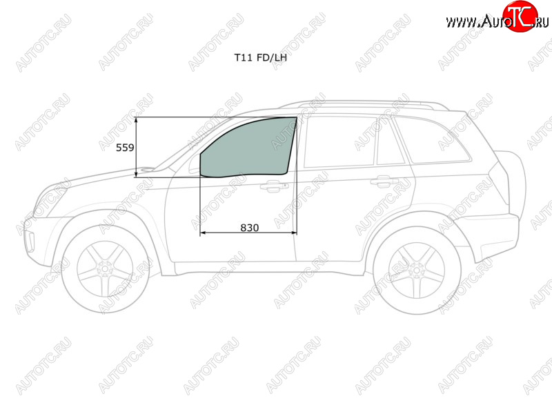 2 599 р. Стекло боковое опускное (Спереди Слева Цвет зеленый) Chery Tiggo T11 05-16  Vortex Tingo 10-14 XYG T11 FD/LH  с доставкой в г. Воронеж
