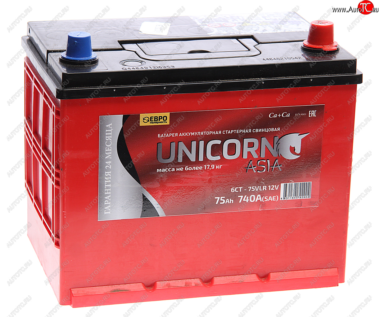 6 799 р. Аккумулятор UNICORN Asia 75Ач обратная полярность UNICORN 6ст75(0) d26l  с доставкой в г. Воронеж