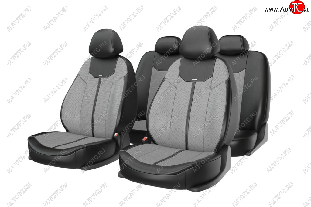 3 999 р. Авточехлы универсальные экокожа черно-серые (11 предм.) Mustang CARFASHION CARFASHION 10032  с доставкой в г. Воронеж