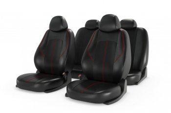 Авточехлы универсальные экокожа черные красная строчка (11 предм.) Ranger Leather CARFASHION CARFASHION 11210