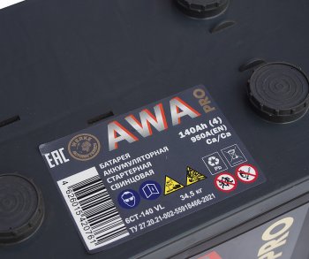 17 499 р. Аккумулятор AWA PRO 140Ач AWA 6ст140(4)  с доставкой в г. Воронеж. Увеличить фотографию 3