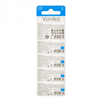 56 р. Батарейка A23 12V (пульт сигнализации) блистер 5шт. (цена за 1шт.) Alkaline Ultra VONIKO VONIKO v-23aбл  с доставкой в г. Воронеж. Увеличить фотографию 2