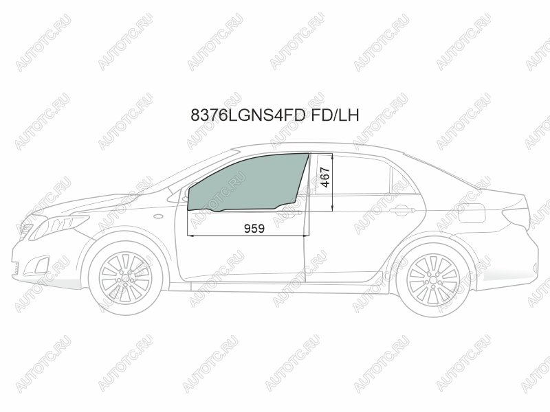 2 789 р. Стекло боковое опускное (Спереди Слева Цвет зеленый Крепления) Toyota Corolla (E150) 06-13  Coro XYG 8376LGNS4FD FD/LH  с доставкой в г. Воронеж
