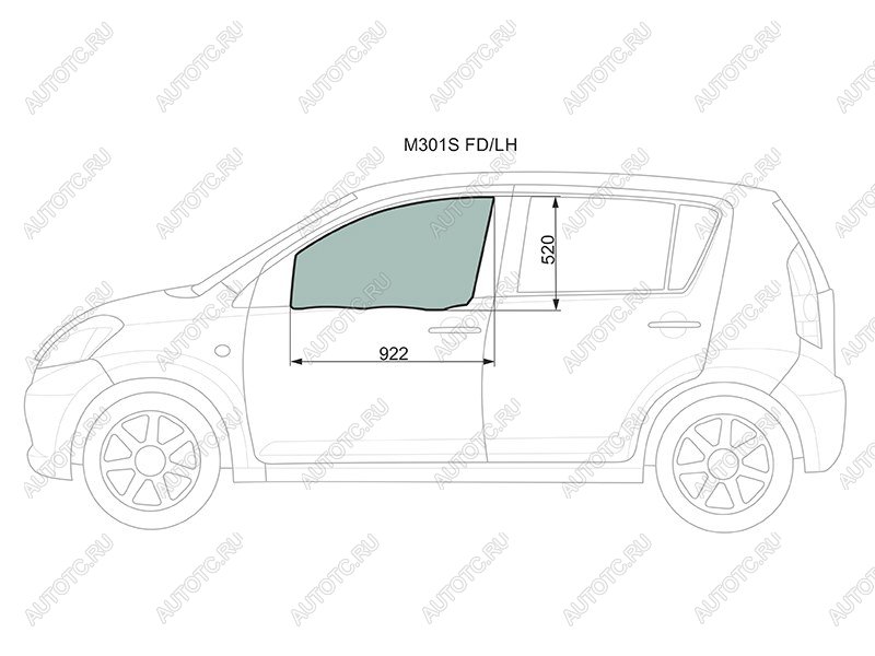 2 789 р. Стекло боковое опускное (Спереди Слева Цвет зеленый) Toyota Passo 04-10  Daihatsu Boon 04-10  Si XYG M301S FD/LH  с доставкой в г. Воронеж