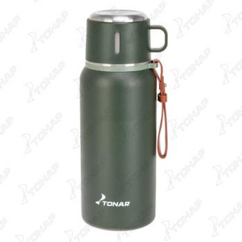 Термос ТОНАР 700ML хаки (пробка-ситечко, крышка-кружка, ремешок)  t-kd-7030-0.7