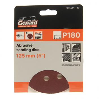 Бумага наждачная на липучке D125 P180 8 отверстий 5шт. GEPARD GEPARD gp5001-180