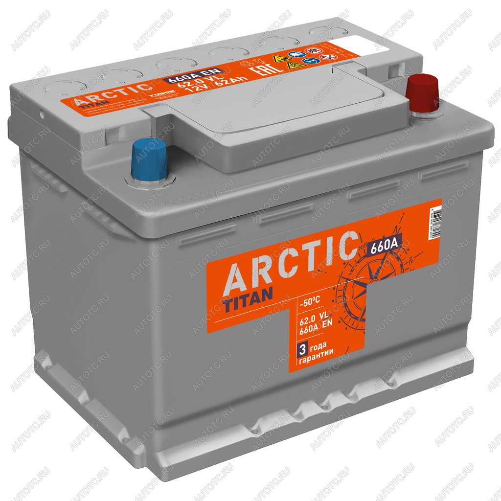 9 399 р. Аккумулятор ТИТАН Arctic 62Ач обратная полярность ТИТАН 6ст62(0)  с доставкой в г. Воронеж