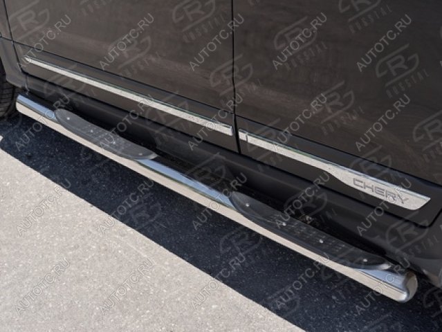 24 549 р. Пороги труба с накладкой SLITKOFF  Chery Tiggo 5  (T21) (2014-2017) дорестайлинг (нержавейка, торцы - срез под 45 градусов)  с доставкой в г. Воронеж