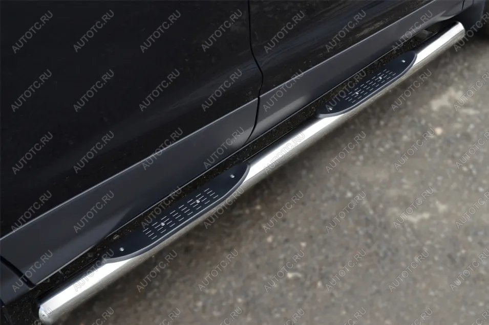 24 549 р. Пороги труба (с накладкой) SLITKOFF  Ford Ranger  DoubleCab (2011-2016) дорестайлинг (нержавейка, торцы - срез под 45 градусов)  с доставкой в г. Воронеж