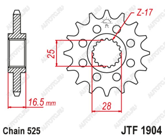 2 299 р. Звезда цепного привода JTF1904 17RB  jtf1904.17rb  с доставкой в г. Воронеж