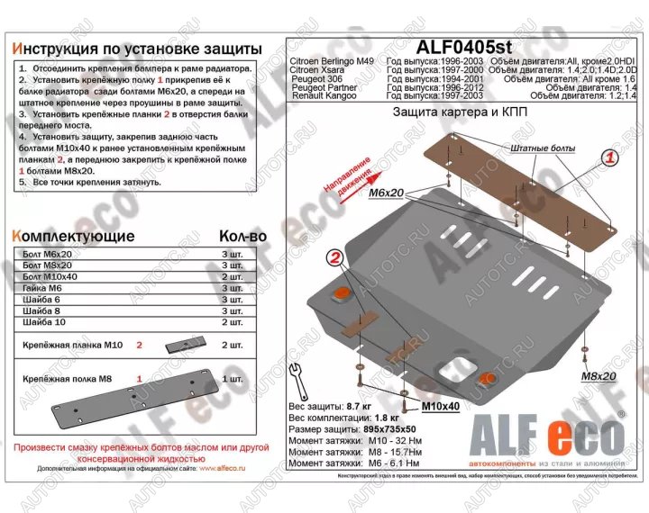 10 299 р. Защита картера и кпп V-1.2 1.4 ALFECO Renault Kangoo KC 1- дорестайлинг (1997-2003) (алюминий 4 мм)  с доставкой в г. Воронеж