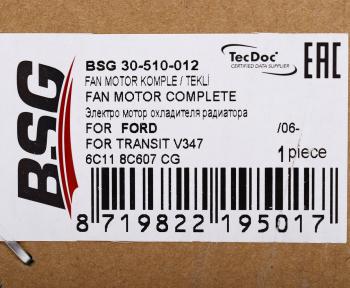 10 199 р. Вентилятор FORD Transit (06-) охлаждения радиатора BSG BSG bsg30510012 BSG bsg30510012  с доставкой в г. Воронеж. Увеличить фотографию 4