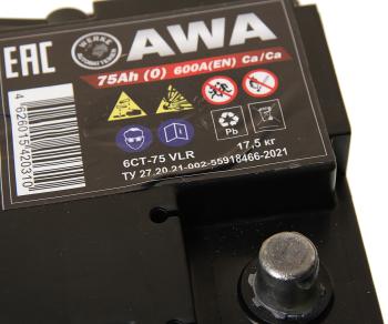 10 999 р. Аккумулятор AWA PRO 75Ач обратная полярность AWA 6ст75(0)  с доставкой в г. Воронеж. Увеличить фотографию 2