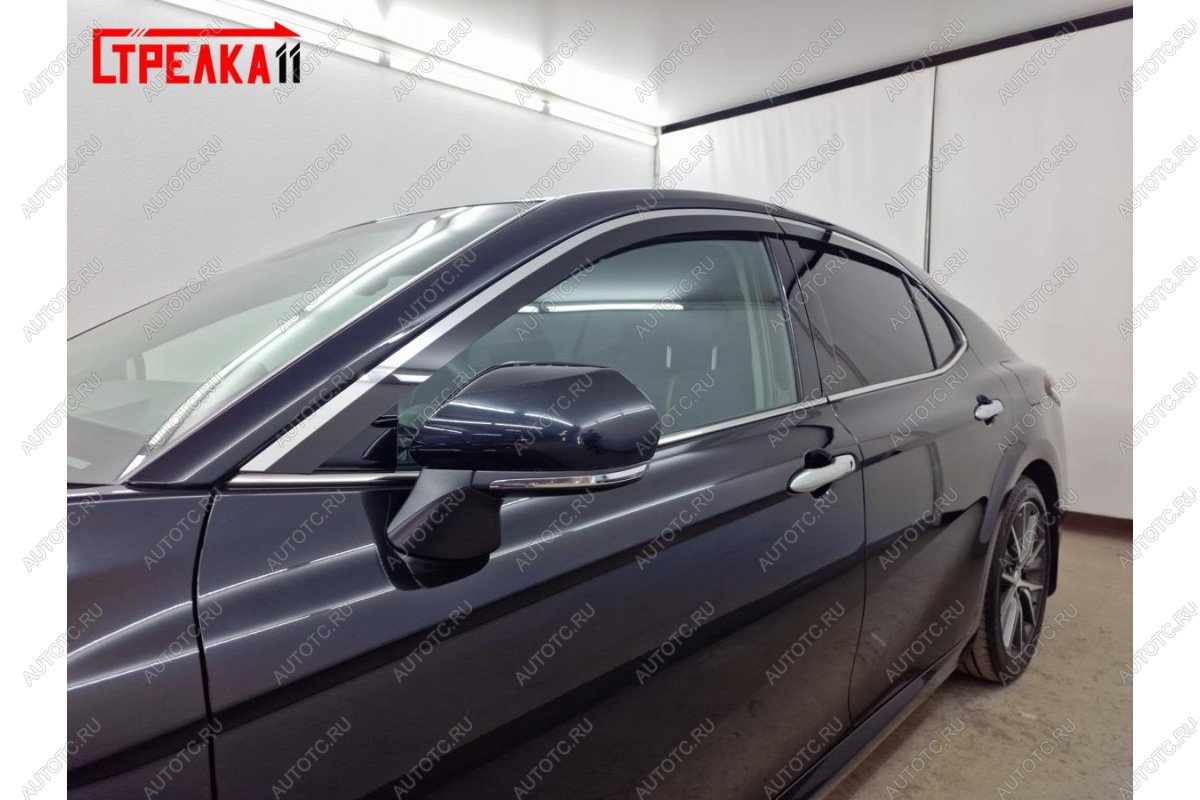 7 399 р. Дефлекторы окон 2D с хром накладками Стрелка11  Toyota Camry  XV70 (2017-2021) дорестайлинг (черные)  с доставкой в г. Воронеж
