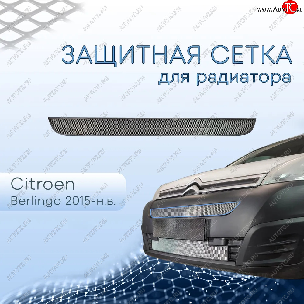 2 299 р. Защитная сетка в бампер (верх, ячейка 3х7 мм) Alfeco Стандарт  CITROEN Berlingo  B9 (2015-2022) рестайлинг (Хром)  с доставкой в г. Воронеж