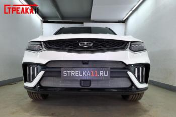 Защита радиатора (низ с датчиками) Стрелка11 Стандарт Geely Tugella  FY11,HPBA4 (2022-2025) рестайлинг (хром)