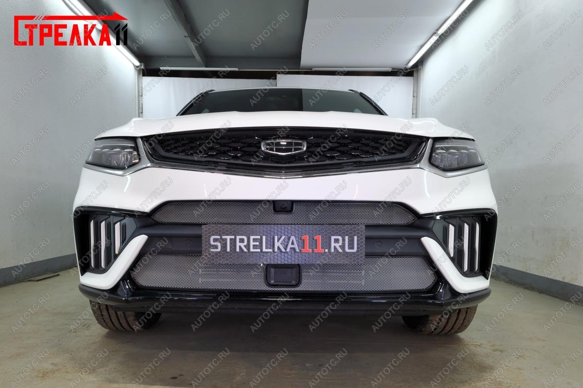 3 389 р. Защита радиатора (низ с датчиками) Стрелка11 Стандарт  Geely Tugella  FY11,HPBA4 (2022-2025) рестайлинг (хром)  с доставкой в г. Воронеж