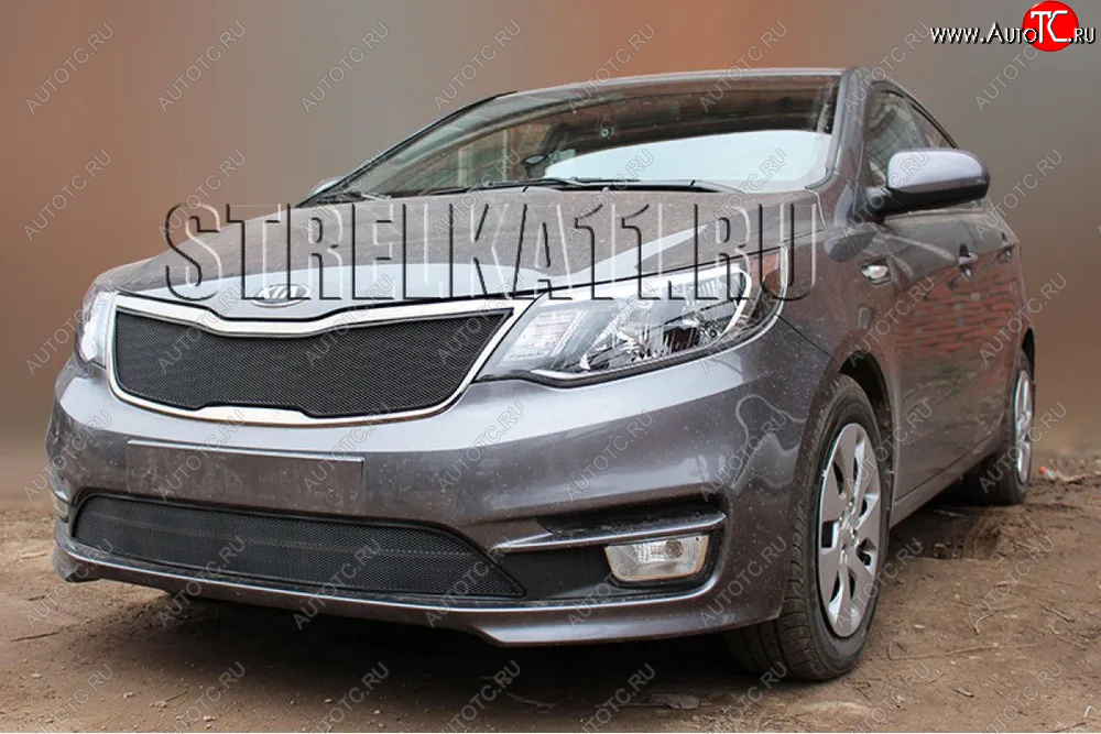 2 899 р. Защитная сетка в бампер (низ, ячейка 3х7 мм) Alfeco Стандарт KIA Rio 3 QB хэтчбек 5 дв. рестайлинг (2015-2017) (Чёрная)  с доставкой в г. Воронеж