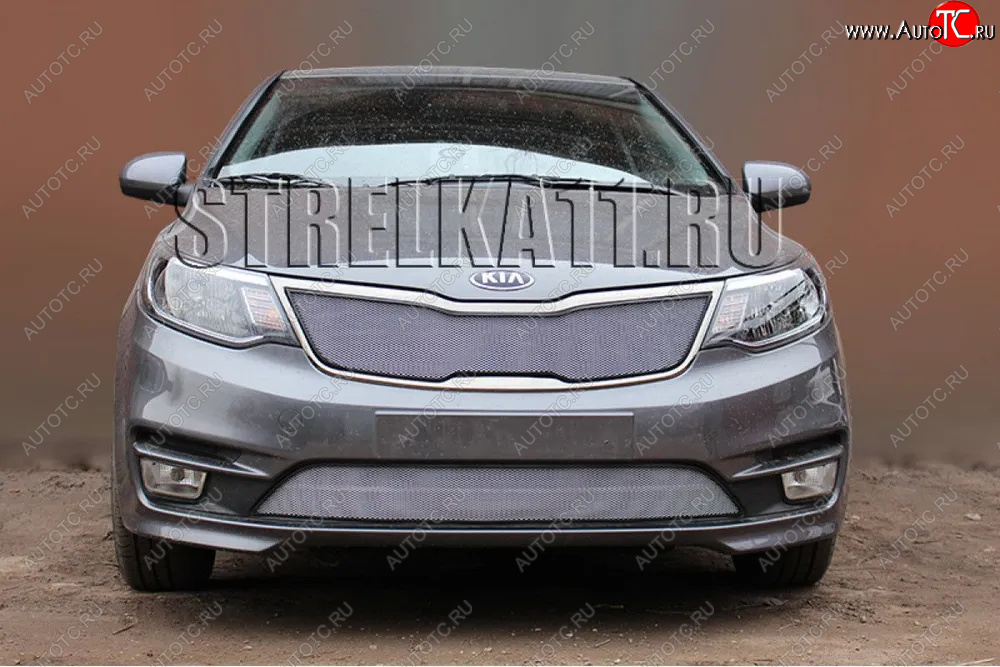 3 149 р. Защитная сетка в бампер (низ, ячейка 3х7 мм) Alfeco Стандарт  KIA Rio  3 QB (2015-2017) хэтчбек 5 дв. рестайлинг (Хром)  с доставкой в г. Воронеж
